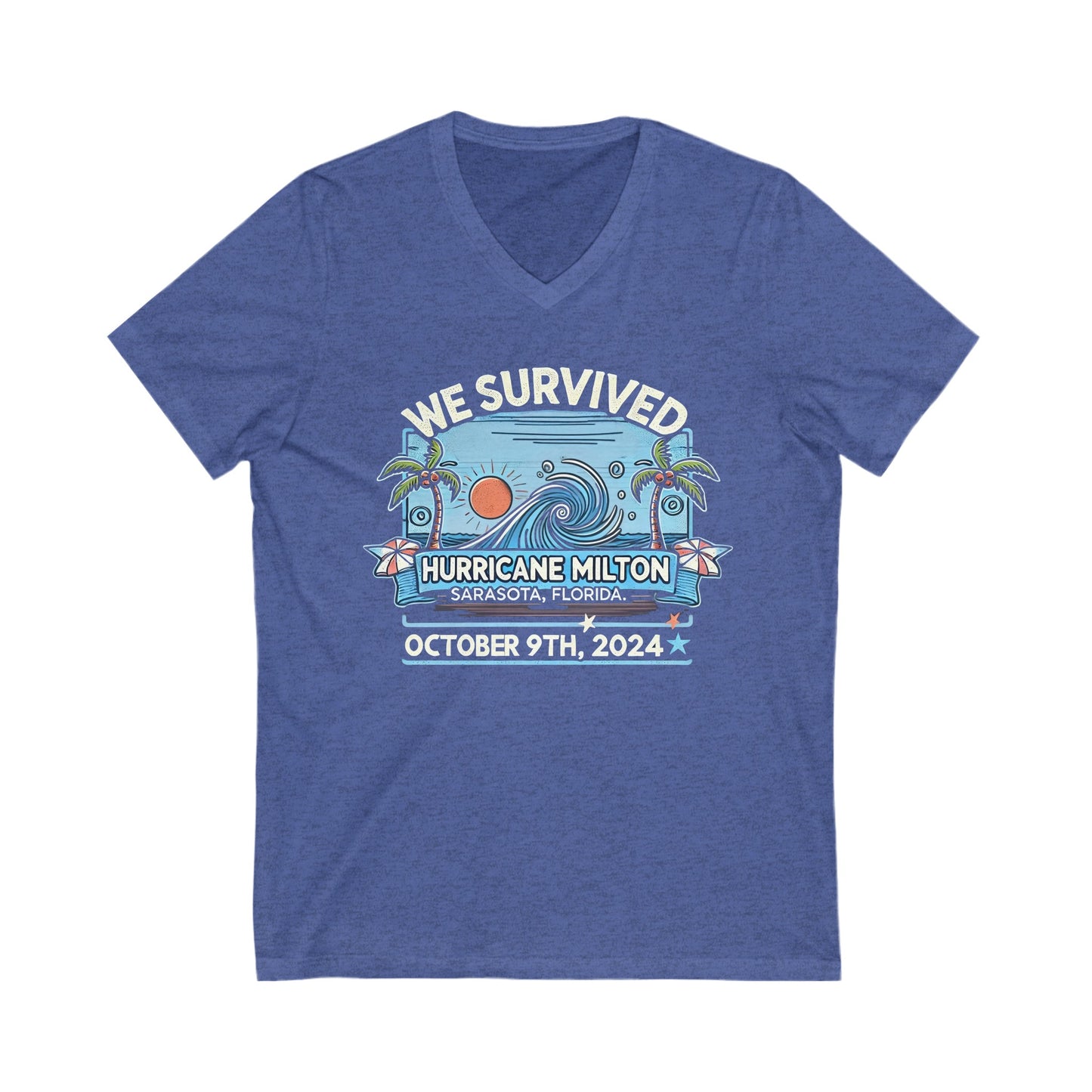 We Survived Hurricane Milton, Unisex Jersey Short Sleeve V-Neck Tee