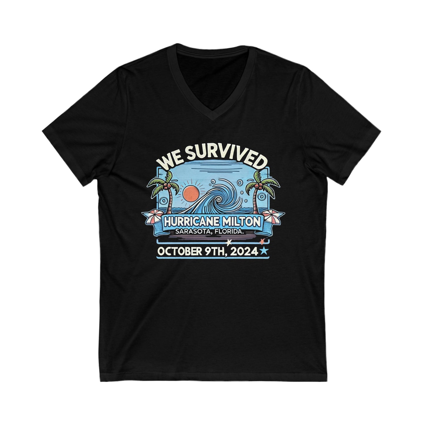 We Survived Hurricane Milton, Unisex Jersey Short Sleeve V-Neck Tee