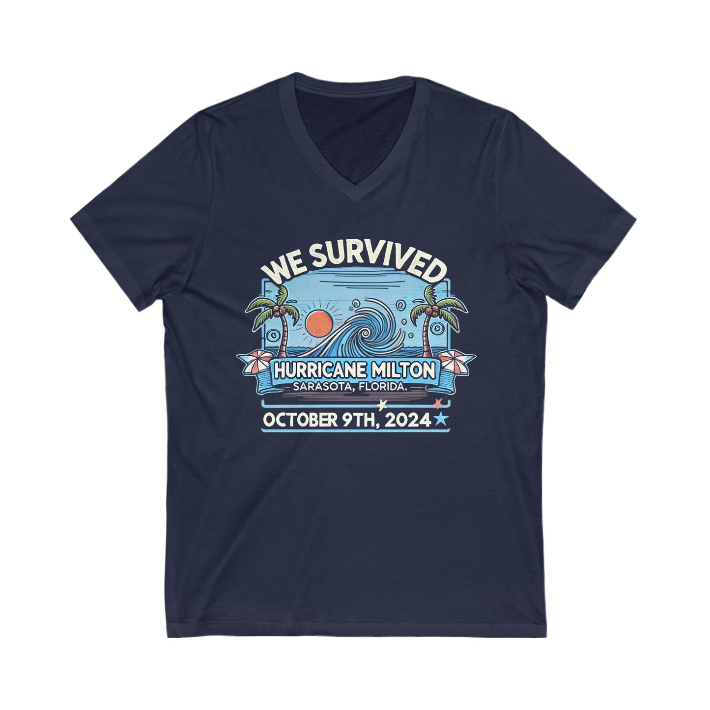 We Survived Hurricane Milton, Unisex Jersey Short Sleeve V-Neck Tee