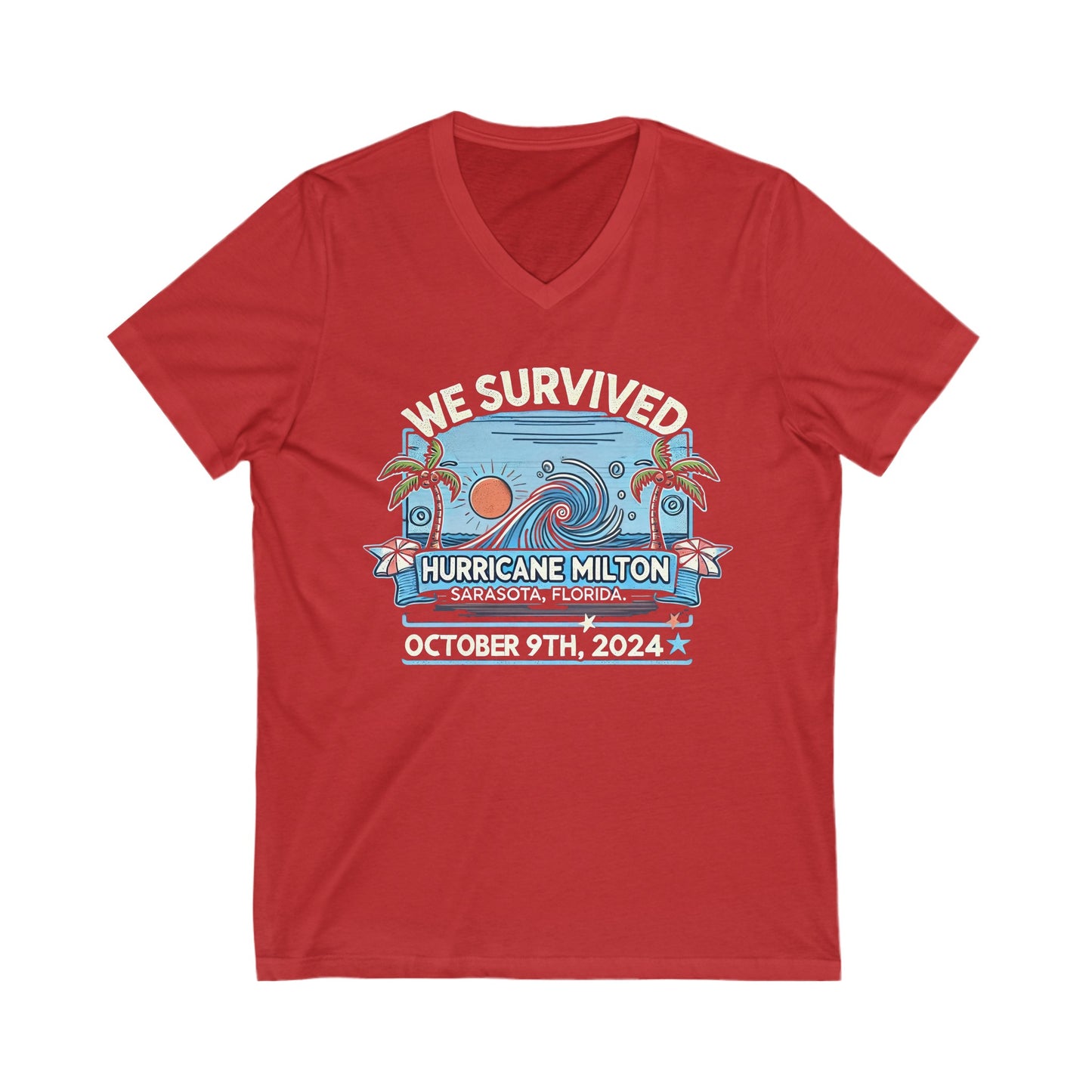 We Survived Hurricane Milton, Unisex Jersey Short Sleeve V-Neck Tee