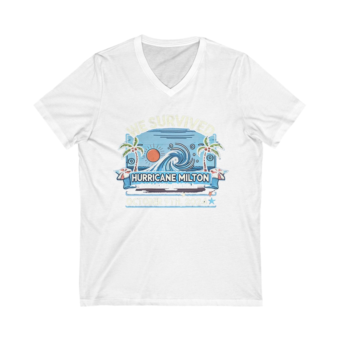 We Survived Hurricane Milton, Unisex Jersey Short Sleeve V-Neck Tee