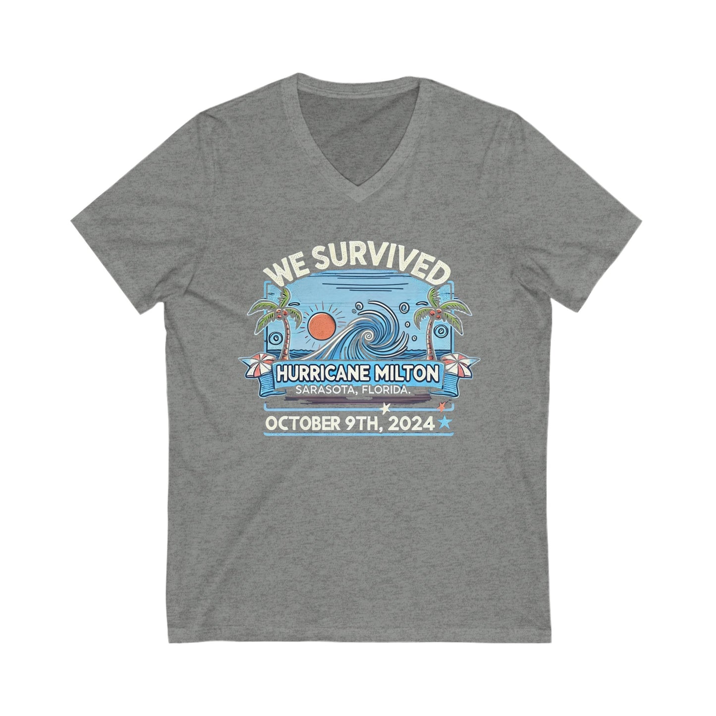 We Survived Hurricane Milton, Unisex Jersey Short Sleeve V-Neck Tee