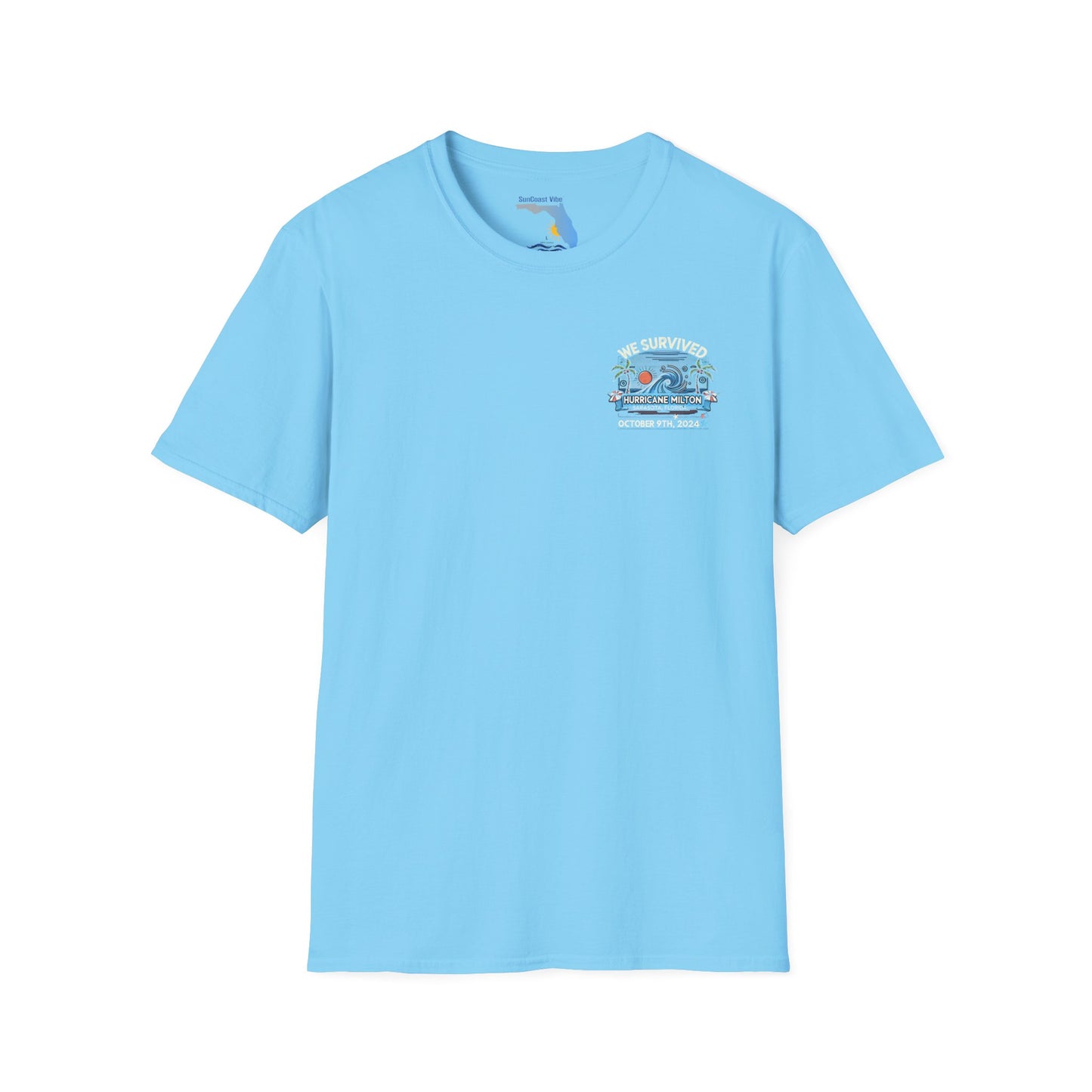 We Survived Hurricane Milton, Unisex Softstyle T-Shirt, Small Logo Sarasota