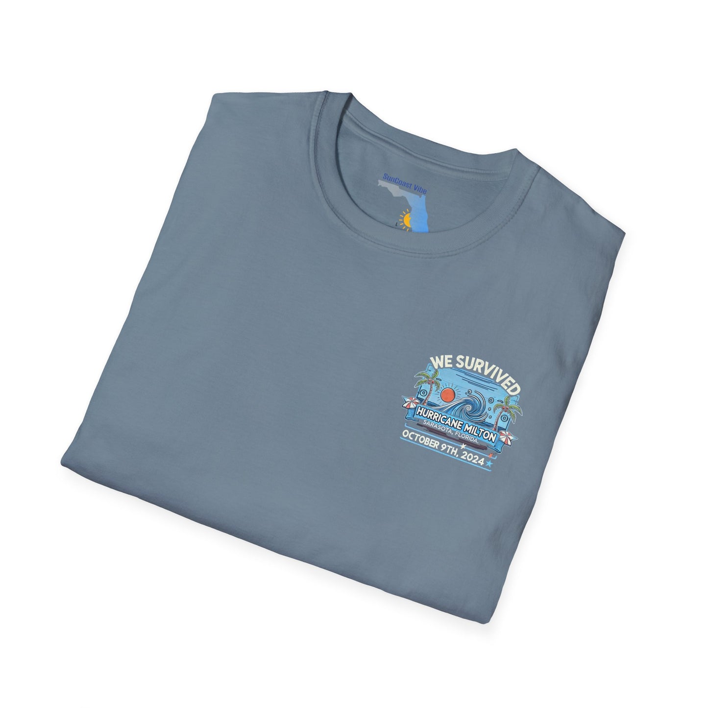 We Survived Hurricane Milton, Unisex Softstyle T-Shirt, Small Logo Sarasota